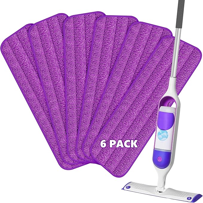 HOMTOYOU Reusable Mop Pads for Swiffer PowerMop: 6 Pack Microfiber Pad Refills for Multi-Surface Floor Cleaning - Machine Washable Replacement Sweeping Cloths for 13 ''-15 '' Spray Mop