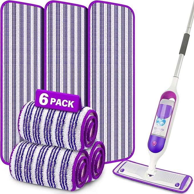 6 Pack Reusable Mop Pads Compatible with Swiffer PowerMop, Microfiber Pads Refills Machine Washable Up to 100 Times Wet Dry Use Suitable for All Floor Types
