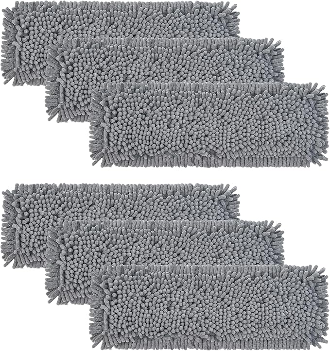 True & Tidy MP-180 Chenille Mop Pad Replacement Set for SWEEP-180 Heavy Duty Wet and Dry Sweeper Mop, Machine Washable up to 100x (6)