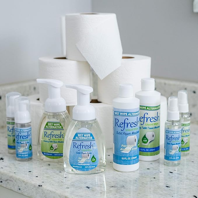 Refresh Liquid Wipe: Toilet Paper Foam Dispenser Refill. Eco-Friendly Flushable Wet Wipe Alternative with Witch Hazel and Aloe. 16 oz Refill (1 Pack).