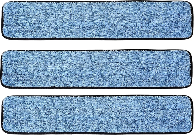24" Commercial and Janitorial Microfiber Wet Mop Refill Pads for Flat Microfiber Mop Frames (3 Pack, Blue)