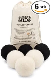 Molly's Suds Wool Dryer Balls | Natural Fabric Softener, Hypoallergenic, Reusable, Unscented, Reduce Drying Time | Large, Mixed Set of 6