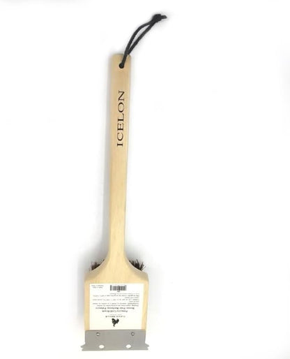 Deluxe Large Wood BBQ Brush Palmyra Bristles (Safe-Contains No Metal Bristles), Beige