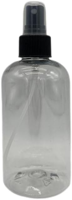 Natural Farms 8 oz Plastic Clear Boston BPA FREE Bottles - 8 Pack Empty Refillable Containers - Essential Oils Cleaning Products - Aromatherapy - Black Fine Mist Sprayers - Made in the USA