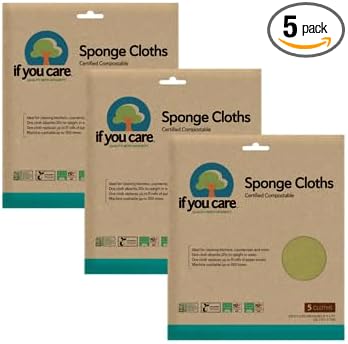 If You Care Sponge Cloths – 5 Count – 100% Natural Cleaning Rags for Kitchen, Bathroom, Home Countertop Surfaces – Absorbent, Reusable, Machine Washable, Compostable (Pack of 3)