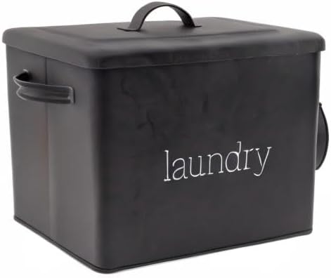 AuldHome Design Enamelware Laundry Powder Container (Black), Enamelware Detergent Bin w/ Scoop