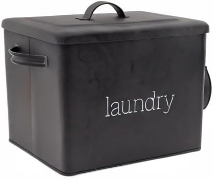 AuldHome Design Enamelware Laundry Powder Container (Black), Enamelware Detergent Bin w/ Scoop