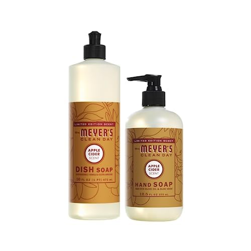 MRS. MEYER'S CLEAN DAY Kitchen Basics Soap Set, Apple Cider, Liquid Hand Soap 12.5 oz, Liquid Dish Soap 16 oz,1 CT