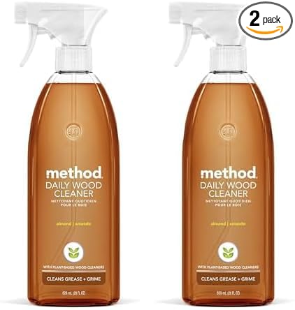 Method Daily Wood Cleaner, Plant-Based Formula that Cleans Shelves, Tables, and Other Wooden Surfaces While Removing Dust & Grime, Almond Scent, 828 ml Spray Bottles, Packaging May Vary (Pack of 2)