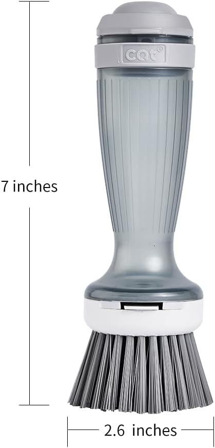 CQT Dish Brush with Soap Dispenser for Dishes, Kitchen Sink, Pot, Pan Scrubbing, 1 Brush 2 Refills
