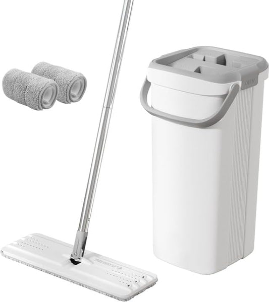 Mop and Bucket with Wringer Set for Home, Hands Free Flat Floor Mop and Bucket, with Washable Microfiber Pads, Wet and Dry Use,Mops for Floor Cleaning(Pack of 1)