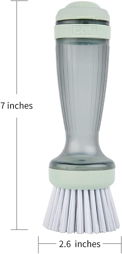 CQT Dish Brush with Soap Dispenser for Dishes, Kitchen Sink, Pot, Pan Scrubbing, 1 Brush 2 Refills