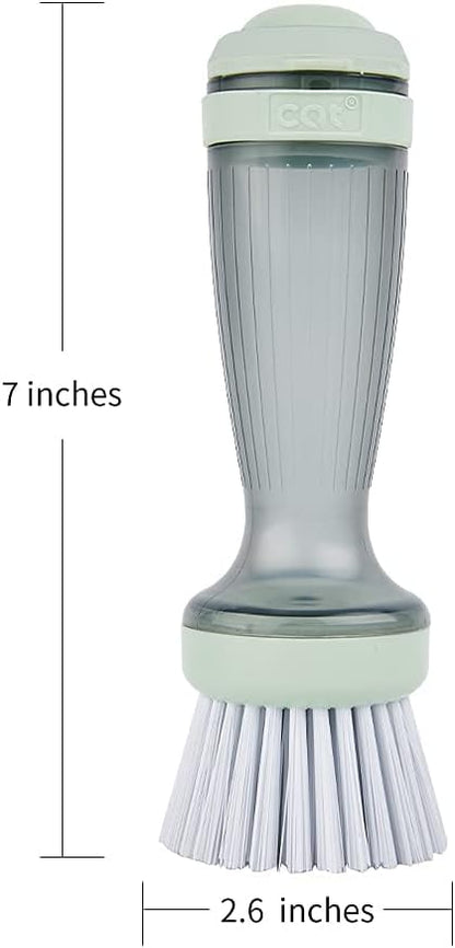 CQT Dish Brush with Soap Dispenser for Dishes, Kitchen Sink, Pot, Pan Scrubbing, 1 Brush 2 Refills