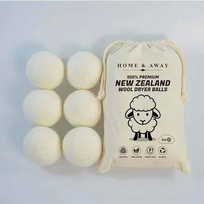 100% Wool Dryer Balls 6-Pack, Reusable, Natural Fabric Softener, Reduces Clothing Wrinkles, Dries Clothes Faster, Eco-Friendly