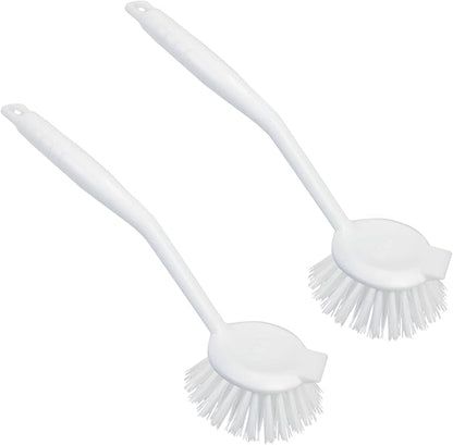 Lola Products Dish Brush w/Scraper, Durable Fiber Non-Scratch Bristles, Ergonomic Non-Slip Grip Handle, for Baked-on & Caked-on Messes, 2 Pack
