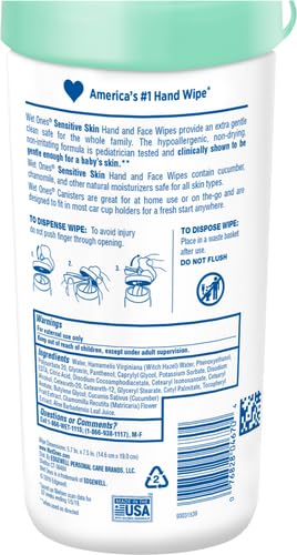 Wet Ones Hand and Face Wipes, Sensitive Skin Wipes | Unscented Wipes, Hand and Face Wipes Sensitive Skin, Wet Ones Sensitive Skin Wipes, 40 ct. Canister