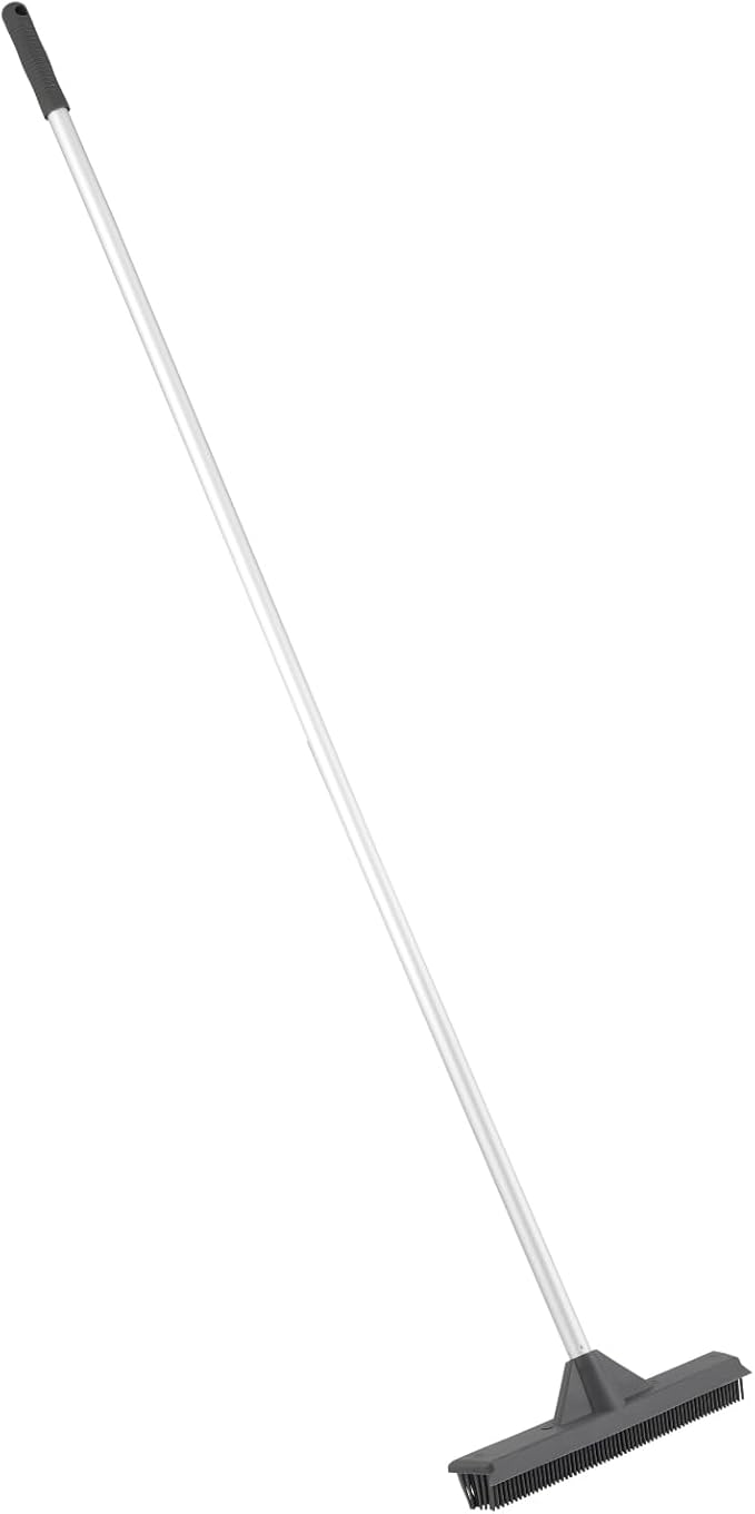 Silicone Pet Hair Broom, Carpet Cleaner, Salon Broom, with Built-in Window Washer Squeegee and 55" Metal Handle