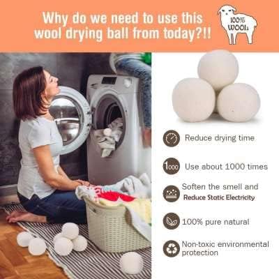 100% Wool Dryer Balls 6-Pack, Reusable, Natural Fabric Softener, Reduces Clothing Wrinkles, Dries Clothes Faster, Eco-Friendly
