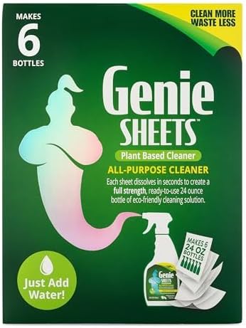 Genie Sheets All Purpose Cleaner | Concentrate Makes 6 24oz Refills | Professional-Strength | Just Add Water | Sustainable Eco-Friendly Plant-Based Solution | 6 Sheets