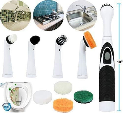 Greenco Electric Scrub Brush with 4 Replaceable Brush Attachment Heads, Electric Cleaning Brush Scrubber, Spin Scrubber, Bathroom and Grout Auto Power Scrubber, New and Improved Version