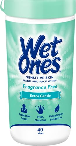 Wet Ones Hand and Face Wipes, Sensitive Skin Wipes | Unscented Wipes, Hand and Face Wipes Sensitive Skin, Wet Ones Sensitive Skin Wipes, 40 ct. Canister