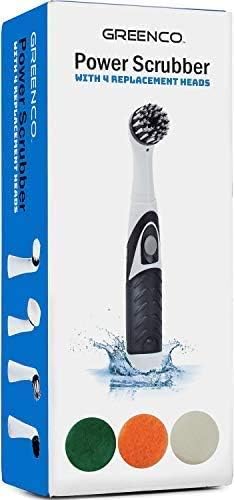 Greenco Electric Scrub Brush with 4 Replaceable Brush Attachment Heads, Electric Cleaning Brush Scrubber, Spin Scrubber, Bathroom and Grout Auto Power Scrubber, New and Improved Version
