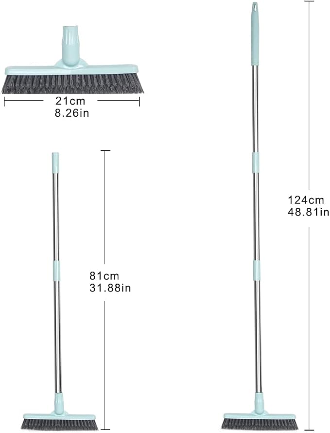 Affogato Floor Scrub Brush Bathroom Long Handle Bathtub Push Broom Shower Tile Grout Scrubber Rotatable Indoor Kitchen Crevice Cleaning Brush for Hard to Reach Areas - Light Blue 46.8inches Lengthen