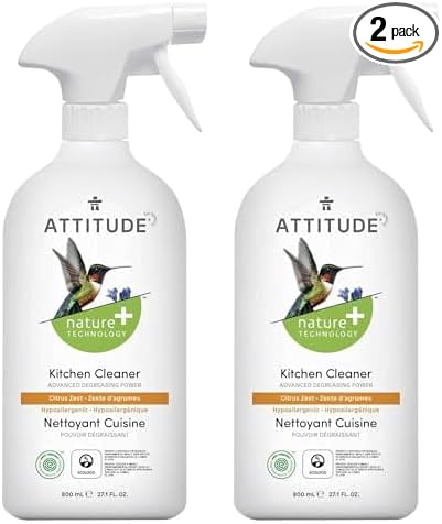ATTITUDE Kitchen Cleaner, EWG Verified, Advanced Degreasing Power, Plant and Mineral-Based, Vegan, Citrus Zest, 27.1 Fl Oz (Pack of 2)