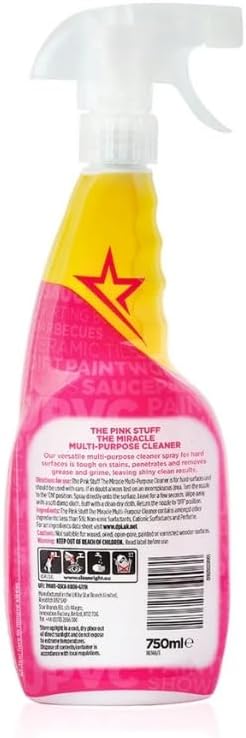 The Pink Stuff Fruity Scent Multi-Purpose Cleaner Spray 25.4 oz Bundle with Microfiber Cloth + Scrub Brush - Natural Cleaner for All Surfaces - Tackles Tough Stains - (3 Items)