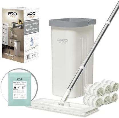 Mop and Bucket with Wringer Set, Flat Mop and Bucket System with 6 Reusable Microfiber Mop Pads, Wet and Dry Use, Floor/Wall Cleaner with 60 Inches Handle
