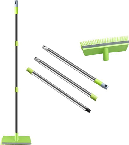 MEIBEI Floor Scrub Brush with Rubber Blade-54 Inches, Stiff Bristles Deck Brush with Adjustable Long Handle, Ideal for Cleaning Kitchen, Bathroom, Garage, Yard and Patio