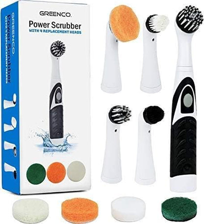 Greenco Electric Scrub Brush with 4 Replaceable Brush Attachment Heads, Electric Cleaning Brush Scrubber, Spin Scrubber, Bathroom and Grout Auto Power Scrubber, New and Improved Version