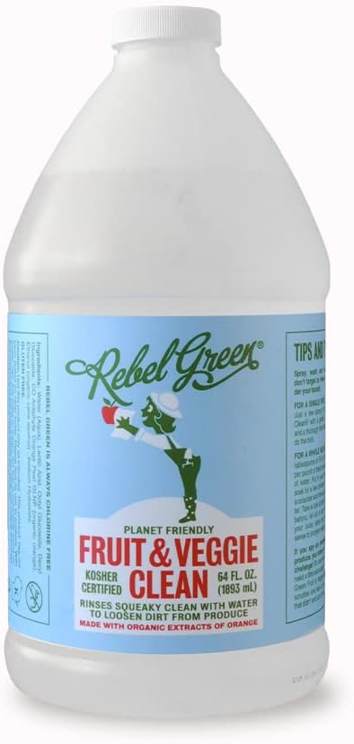 Rebel Green Fruit & Veggie Wash - Natural Produce Wash - Plant-Based Vegetable Wash - Fruit and Vegetable Wash with No Aftertaste - Sustainable Food Wash - (Half Gallon Refill Bottle)
