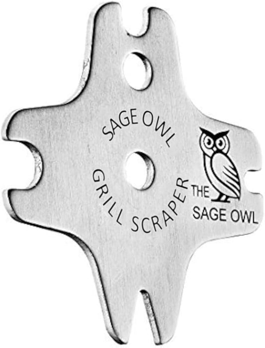 Sage Owl Bristle-Free Stainless Steel BBQ Grill Scraper – Safe Grill Cleaner for Outdoor Grills, Smoker Accessories, Cooking Gadgets, and Barbecue Grilling Tools – Ideal Mens Stocking Stuffers