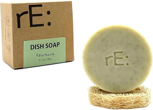 RE: Eco-Friendly Dish Washing Soap Bar With Loofah Holder - Palm Oil Free, Zero Waste, Plastic Free, No Artificial Dyes or Fragrance (1, Rosemary)