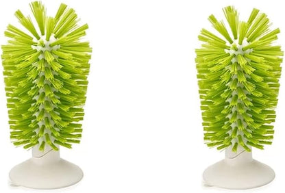 2PCS Glass Cleaning Brush with Suction Cup, Kitchen Bottle and Wine Cup Cleaner, Stable Washing for Cups, Mugs, Decanters and Jugs, Green