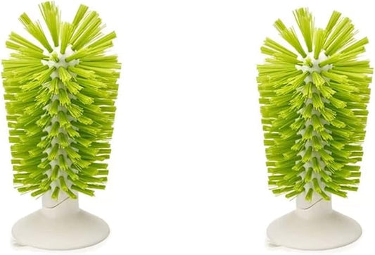 2PCS Glass Cleaning Brush with Suction Cup, Kitchen Bottle and Wine Cup Cleaner, Stable Washing for Cups, Mugs, Decanters and Jugs, Green