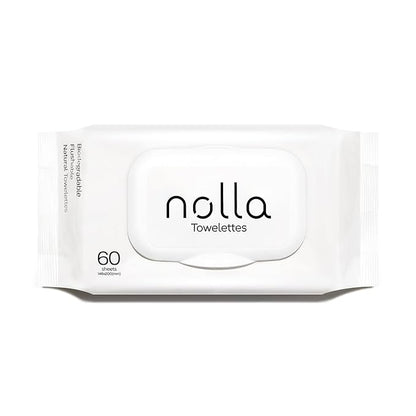 Nolla Flushable Wipes | 100% Plant-Based and Biodegradable - Soft, Unscented + Soothing Aloe and Vitamin E - For Adults and Kids (60 Count)