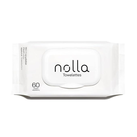 Nolla Flushable Wipes | 100% Plant-Based and Biodegradable - Soft, Unscented + Soothing Aloe and Vitamin E - For Adults and Kids (60 Count)