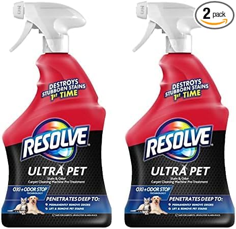 Resolve Ultra Pet Odor and Stain Remover Spray, Carpet Cleaner, 32oz (Pack of 2)