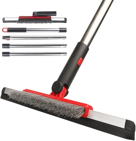 Floor Squeegee Scrubber Shower Squeegee with Grout Brush.14 Squeegee Broom and 55" Stainless Steel Handle for Floor,Glass,Garage,Window,Shower Floor,Bathroom,Kitchen, Wall,Tile (RED)