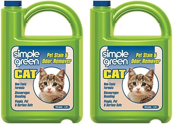 Simple Green Cat Stain & Odor Remover - Enzyme Cleaner for Cat Urine, Feces, Blood, Vomit (1 Gallon Refill) (Pack of 2)