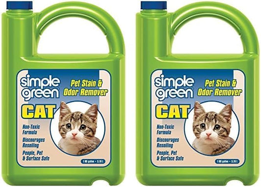 Simple Green Cat Stain & Odor Remover - Enzyme Cleaner for Cat Urine, Feces, Blood, Vomit (1 Gallon Refill) (Pack of 2)