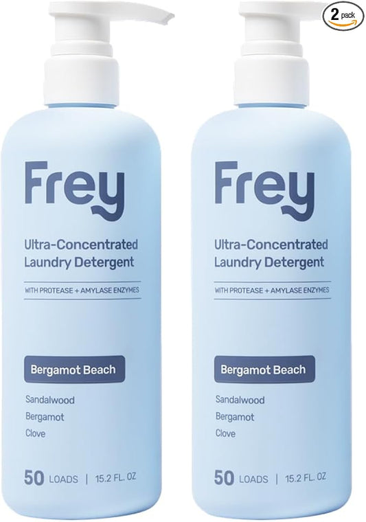 FREY Concentrated Natural Laundry Detergent - 50 Concentrated Loads of Long Lasting High Efficiency Liquid Laundry Detergent - Eco Friendly Blend of Great Smelling Biodegradable Natural Ingredients, Sandalwood/Bergamot/Clove, 2 Pack