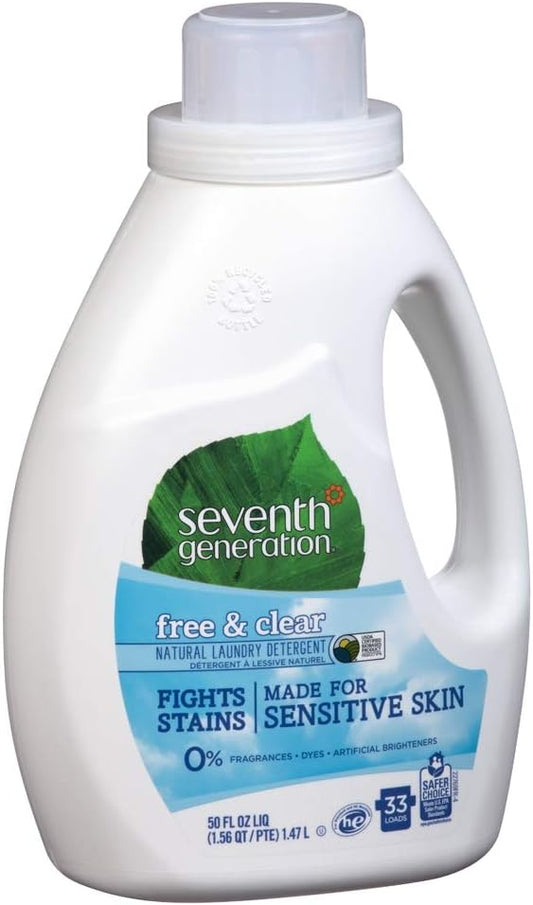 Seventh Generation Liquid Laundry Detergent Biodegradable Free & Clear Washing Detergent 50 oz