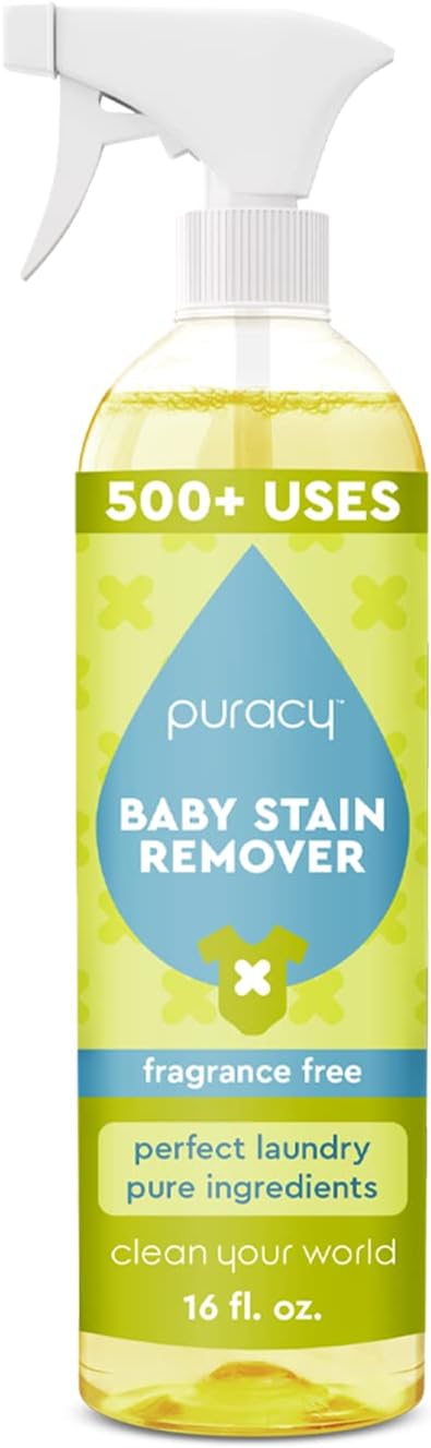 Puracy Stain Remover for Baby Clothes and Cloth Diapers, Newborn Baby Essentials Must Haves, Enzyme-Based Laundry Spray, Natural Spot and Odor Cleaner, 16 Oz