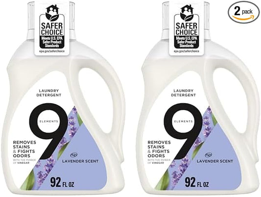 9 Elements Natural Laundry Detergent Liquid Soap, Lavender Scent, Vinegar Powered, 92 Fl Oz, 1 Count (Pack of 2)