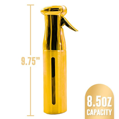 Colortrak Luminous Spray Bottle, 250ml/8.5oz Bottle with Full 360° Distribution, Easy-Use Pump, Quick View Window to Monitor Water Level, Eco-Friendly, Gold