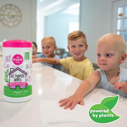 All Purpose Wipes by Dapple Baby, Plant Based & Hypoallergenic Cleaning Wipes, Hint of Lavender, 75 Count Canister + 30 Count (Pack of 1)