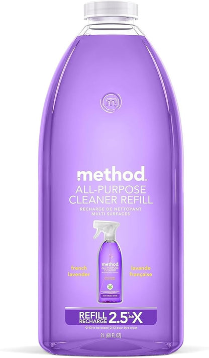Method All Purpose Cleaner Lavender, Method Multipurpose Cleaner Refill 68 oz. and Cleaner Spray Bottle 28 oz. with Microfiber Towel
